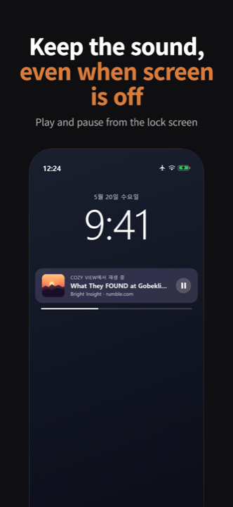 Lock screen showing audio playback controls